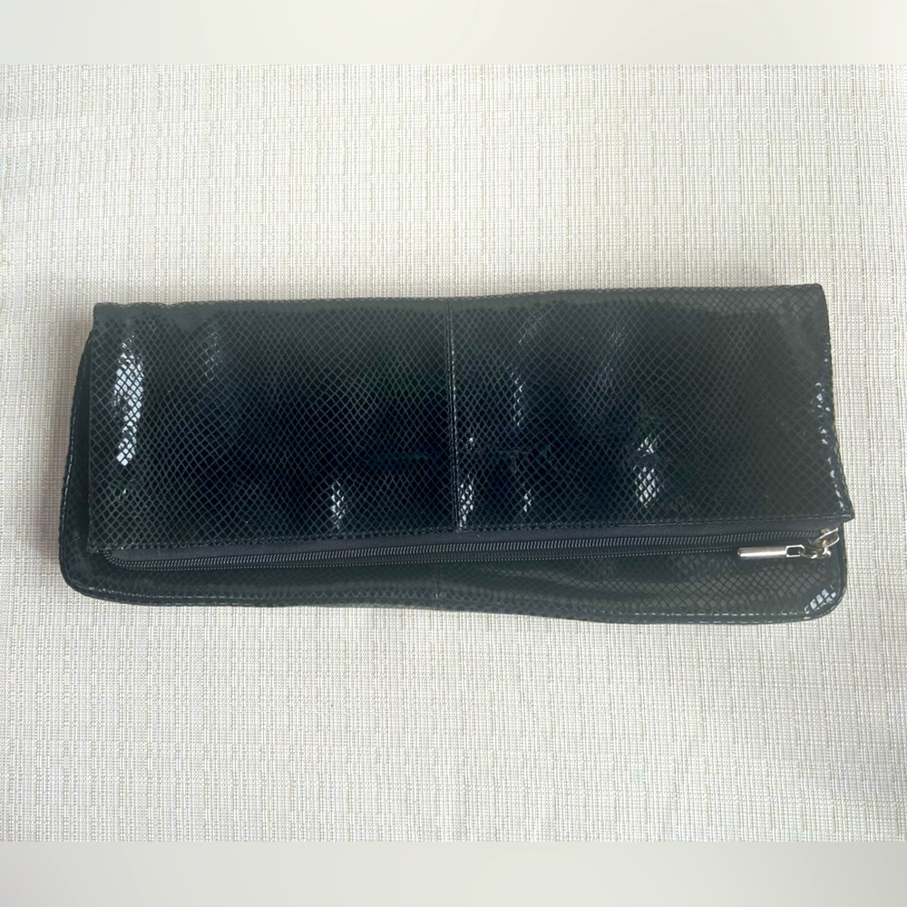 P. Sherrod Shiny Black Foldover Clutch